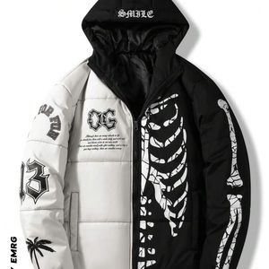 Men's Skeleton Printed Hooded Padded Coat